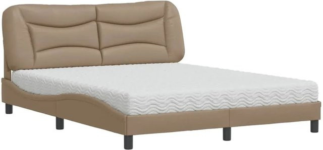 vidaXL Bett Hvar mit Matratze in Cappuccino-Braun, modernes Design aus Kunstleder und Kiefernholz, B/T/H: 160 x 200 cm - Bild 1