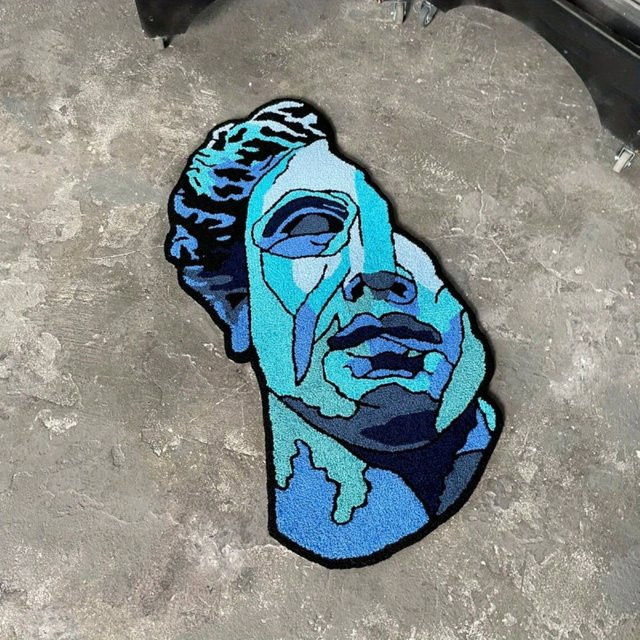 VIKAMA Blauer David-Skulptur-Teppich, unregelmäßiger und rutschfester Teppich in modernem Design für dein Schlafzimmer - Bild 1