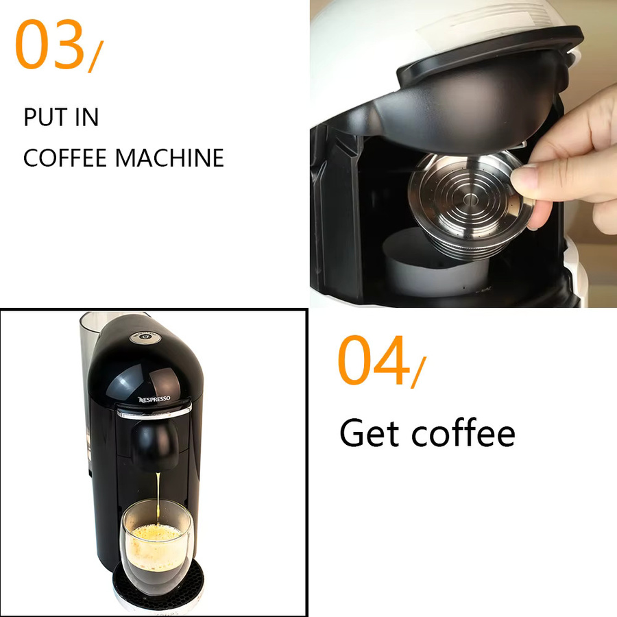 Wiederverwendbare Kaffeekapsel-Hülle aus Edelstahl für Nespresso Vertuo in Silber - Bild 3