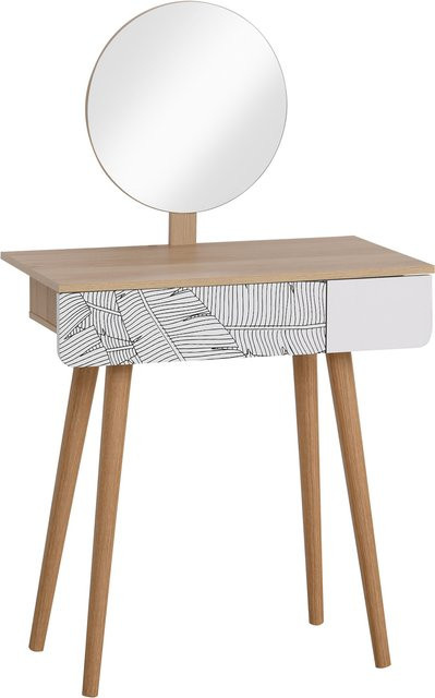 HOMCOM Schminktisch mit Spiegel und Schubladen in Weiß und Eiche, B/T/H: 70 x 39 x 119-128 cm - Bild 1