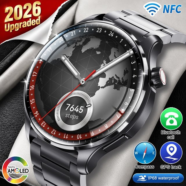 GUHUAVMI Watch 6 Pro Smartwatch für Herren in Schwarz mit GPS-Tracking, NFC, HD AMOLED-Bildschirm, Kompass, Bluetooth-Anruffunktion und IP68 Wasserdichtigkeit - Bild 1