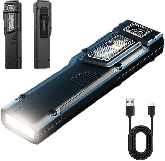 NEWBIRTH EDC Taktische LED Taschenlampe mit Digitalanzeige und Doppelschalter, Wiederaufladbar, Schwarz - Bild 1