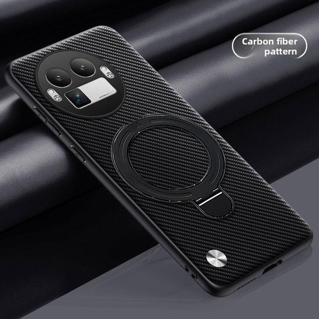 Magnetische rotierende Schutzhülle für Realme GT 8 Pro und GT Neo 7 aus Kohlefaser und PU-Leder in Schwarz - Bild 1