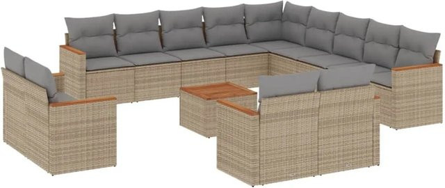 vidaXL 14-teilige Garten-Sofagarnitur aus Poly-Rattan mit Kissen in Beige - Bild 1