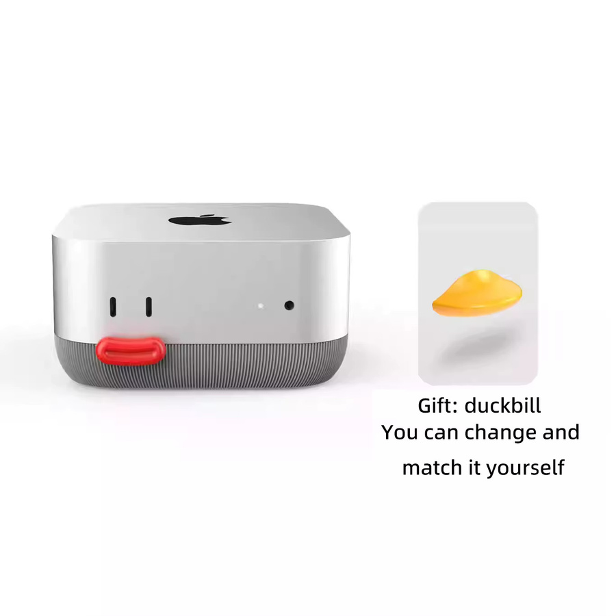 Apple Mac mini M4 Basis-Halterung mit Power-Button auf der Vorderseite in Grau und Multicolour aus 3D-Druck - Bild 3