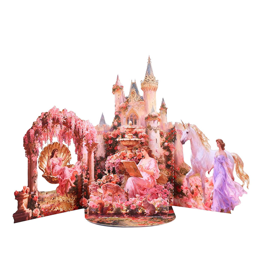 Opjoys 3D-Pop-Up-Karte Rosa Rosenburg in Pink für Geburtstage und Jubiläen - Bild 2