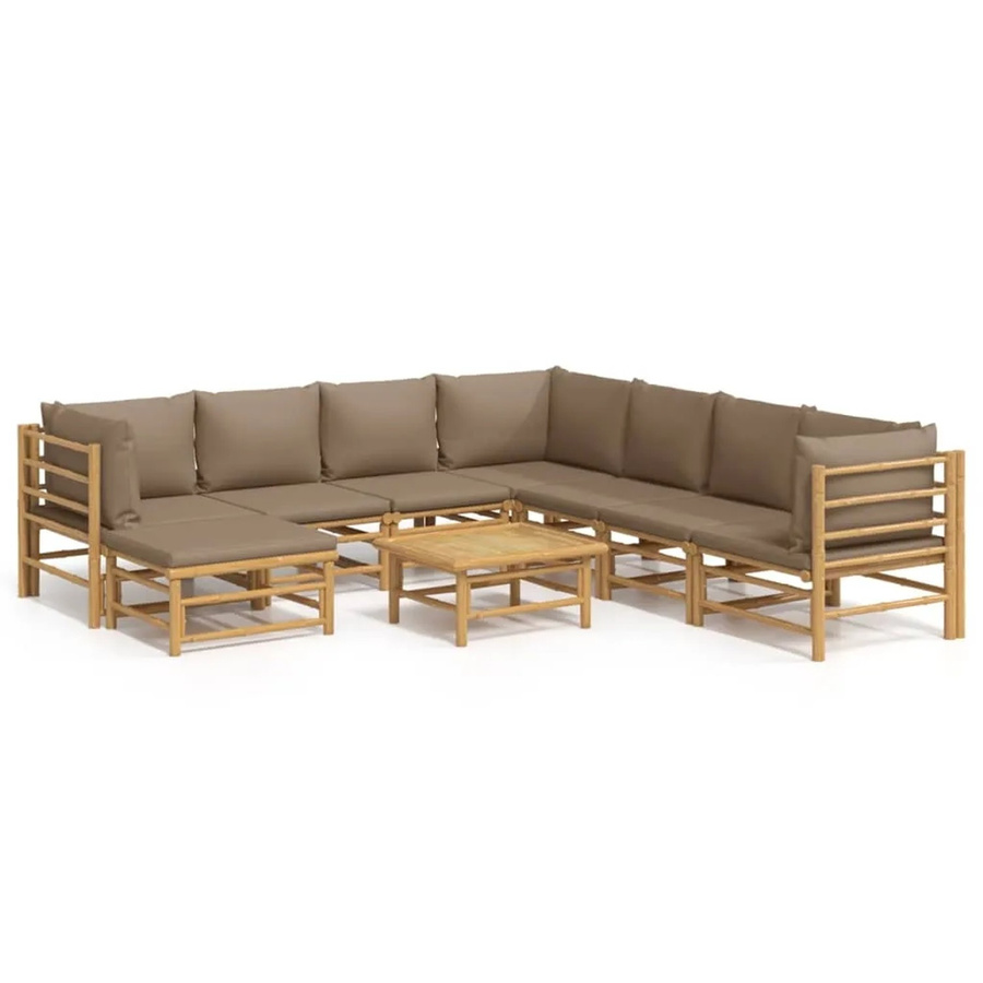 vidaXL 9-tlg Garten-Lounge-Set aus Bambus mit Kissen in Taupe und Braun - Bild 2