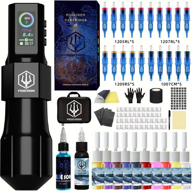 POSEIDON Tattoo Kit, Drahtlose Tattoo Gun, Permanent Make-Up - Bild 1