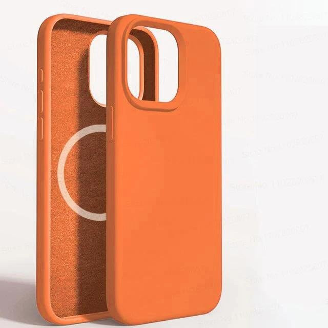 MagSafe Magnetische Flüssigsilikon Hülle für Apple iPhone 15 14 13 12 11 Pro Max Plus in Orange - Bild 1