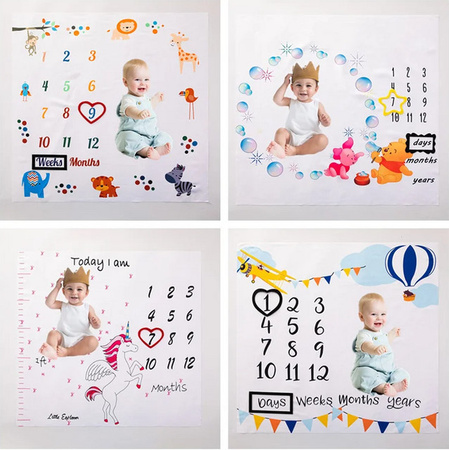 VIKAMA Baby-Decke mit Meilenstein-Hintergrund für Monatswachstum und 100 Tage in Weiß