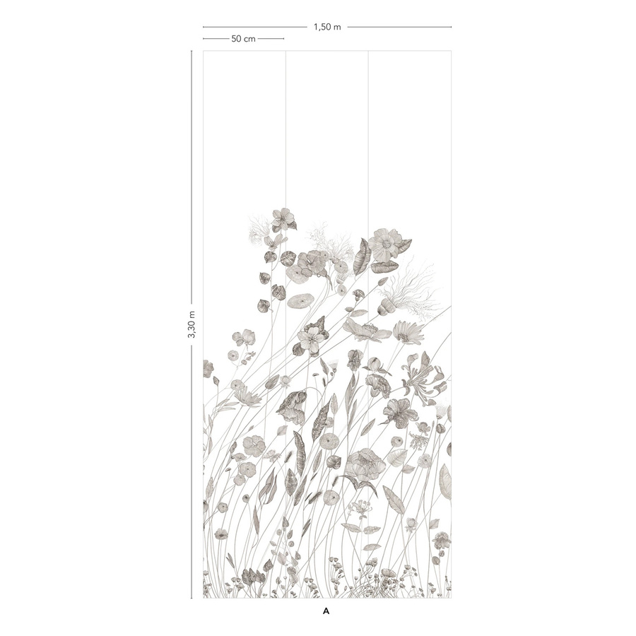 Isidore Leroy Mural Prairie A Fototapete in Grau und Weiß mit floralem Naturmotiv, Vlies-Material, Breite: 330 cm, Höhe: 250 cm - Bild 2
