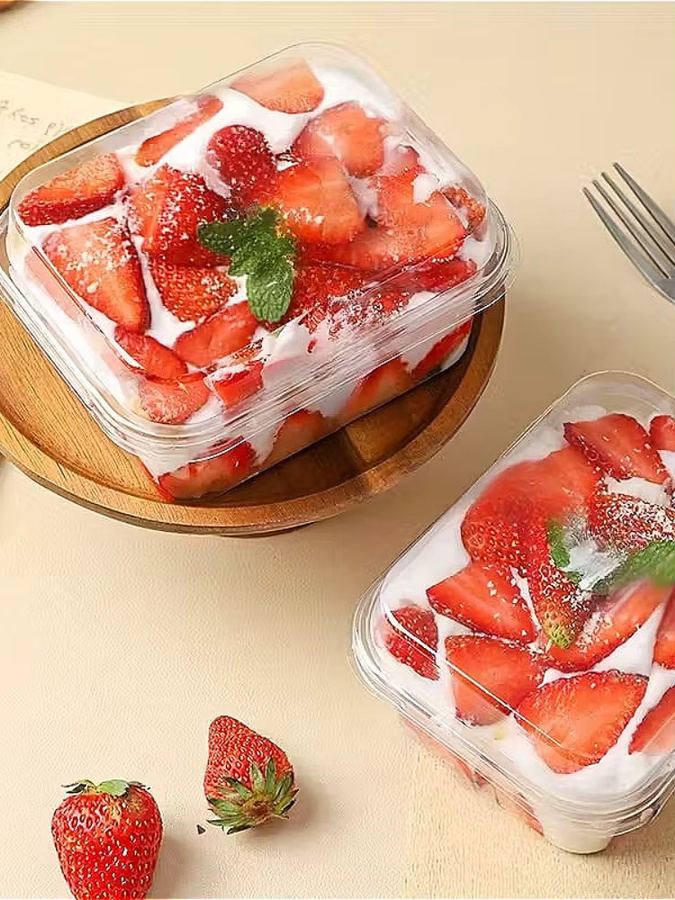 Transparente rechteckige Kunststoff-Kuchenbox mit Deckel für Tiramisu und Desserts, 10 oder 20 Stück, B/T/H: 13,5 x 10,0 x 7,0 cm - Bild 3