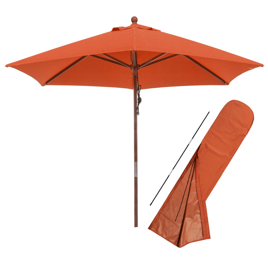 Runder Sonnenschirm mit Husse in Orange, Durchmesser: 250 cm, Material: Aluminium und Polyester, UPF 50+ - Bild 1