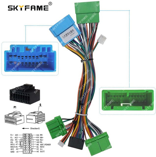 SKYFAME Auto 16 Pin Kabelbaum Adapter Stromkabel für Android Radio Honda Accord 7, multicolour - Bild 1