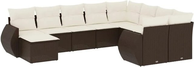 vidaXL 10-teilige Garten-Sofagarnitur aus Poly-Rattan in Braun mit Kissen - Bild 1