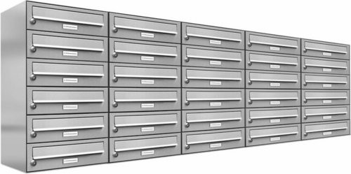 AL Briefkasten für 30 Parteien, Aufputzmontage, silberfarben, B/H/T: 153,254 x 69,0 x 27,5 cm - Bild 1