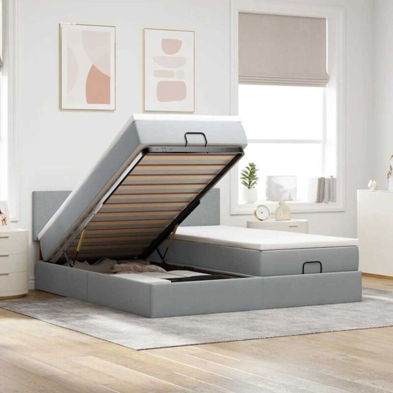Vidaxl Ottoman Polsterbett mit Matratzen und LED in Hellgrau, B/T/H: 180 x 200 x 88 cm - Bild 1