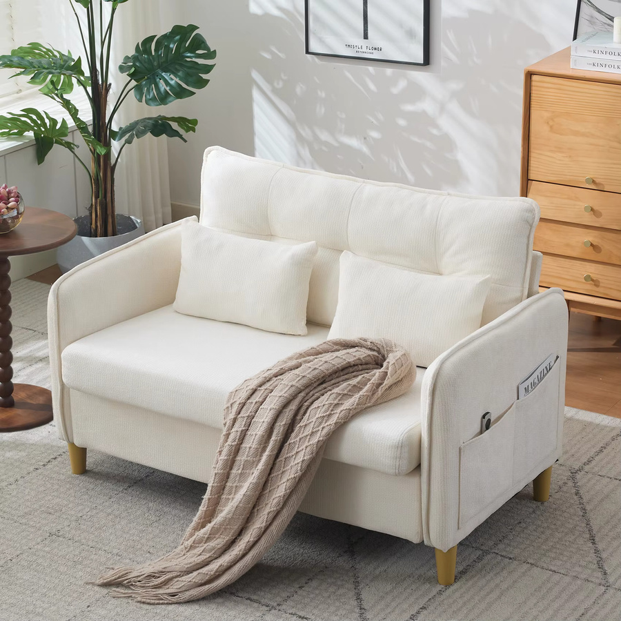 Svintora 2-Sitzer-Sofa Loveseat aus Chenille mit weichen Kissen und Seitentaschen, Beige/Weiß, B/T/H: 127 x 75,5 x 83 cm - Bild 2