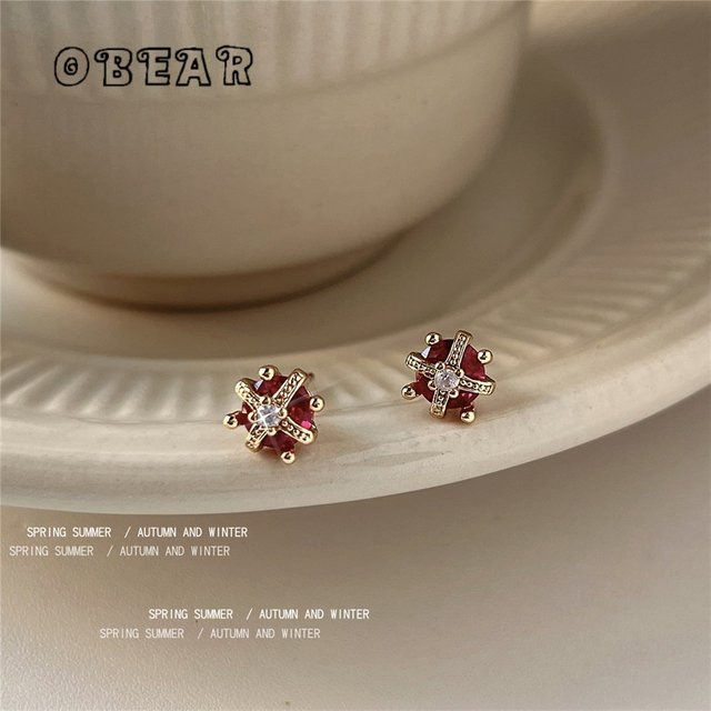 OBEAR Ohrstecker, 14K Gold Rose, Zirkon, Krone, Damen - Bild 1
