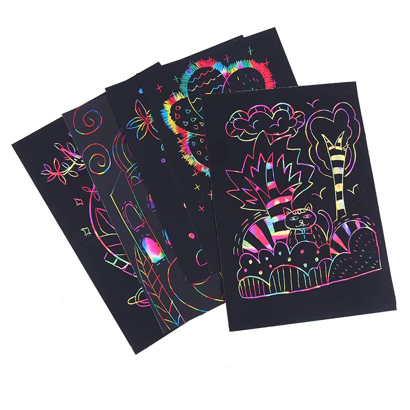 TMZ 10er Set Magische Regenbogen Scratch Art Karten mit Hohlvorlage für DIY Malerei und Kunstprojekte in Multicolour - Bild 2