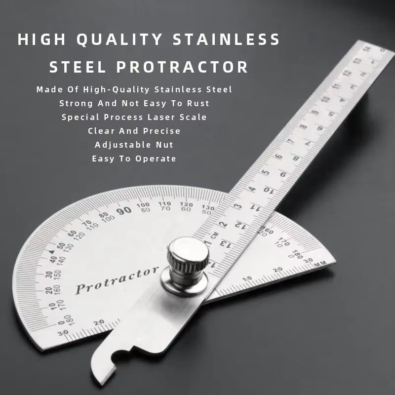 Winkelmesser als 180-Grad-Halbkreis-Winkellineal für Profis, Metall, Silber/Weiß, Durchmesser: 14 cm - Bild 2