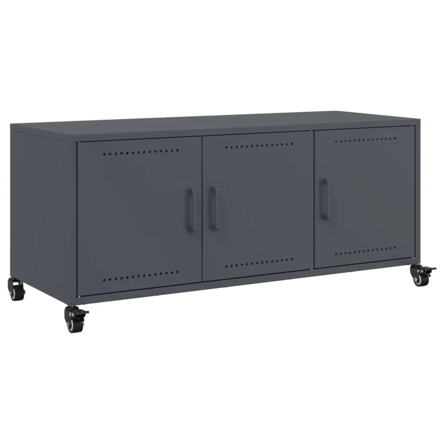 vidaXL TV-Schrank aus kaltgewalztem Stahl in Anthrazit Matt, B/T/H: 100,5 x 39 x 43,5 cm - Bild 2