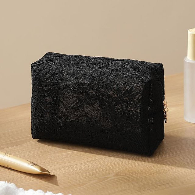 Ladies Luxury Bags Kosmetiktasche Blumendruck, Schwarz - Bild 1