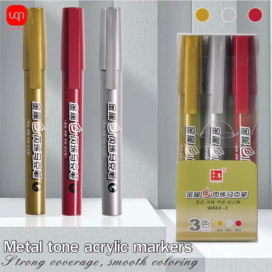 WQN Metall Pinselstift-Set für Comic, Basteln und Handmalerei in Gold, Silber und Burgunderrot - Bild 2