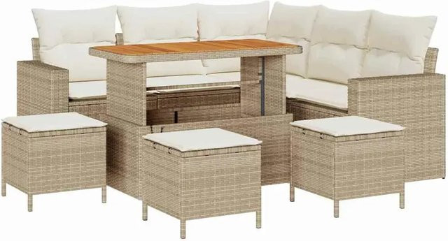 vidaXL Garten-Sofa-Set 9-teilig in Beige aus Poly-Rattan und Stahl mit Polsterung und Kissen in U-Form - Bild 1