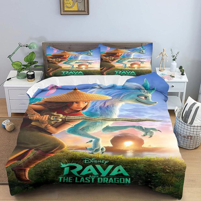 Bettwäsche Set Raya und der letzte Drache mit Kissenbezug, bedruckte Cartoon Bettbezug für Kinder und Erwachsene, Queen Größe, B/H: 210 x 210 cm - Bild 1