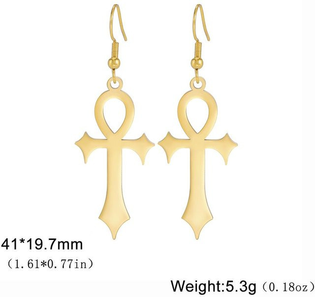 Hängeohrringe Edelstahl, Ankh-Kreuz, Damen, Vintage, beige - Bild 1