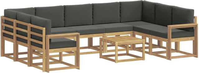 vidaXL Outdoor-Sofagarnitur 10-teilig aus Akazienholz in Weiß, Anthrazit und Braun mit L-Form, Eckelementen und Couchtisch, B/T/H: 59 x 59 x 37 cm - Bild 1