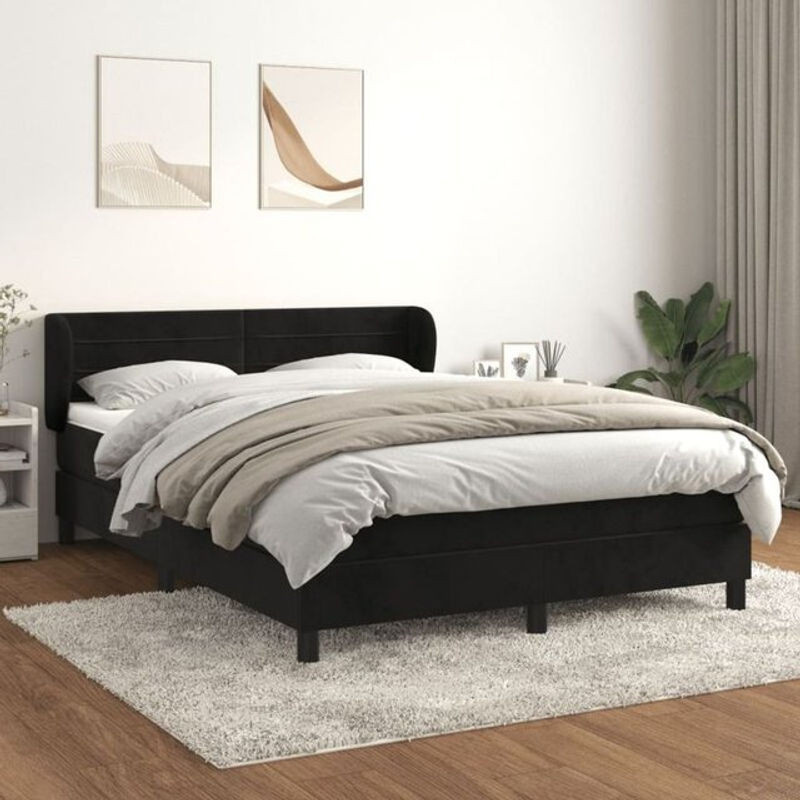 Vidaxl Boxspringbett mit Matratze aus Samt in Schwarz, B/T/H: 200 x 140 x 78 cm - Bild 1