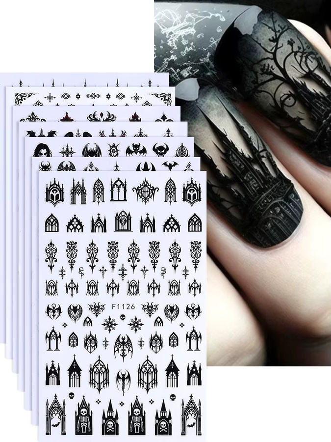 SWEET TREND Nagelaufkleber, Schwarz, 7/8 Stück, 3D Gothic Design - Bild 3