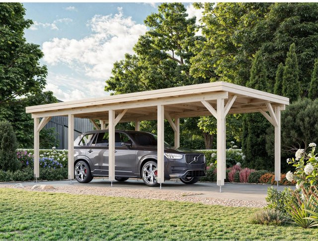 Palmako Einzelcarport Karl aus Fichtenholz mit Satteldach in Braun, B: 360 cm, T: 762 cm - Bild 1