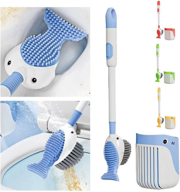 Squirt Whale Silikon-Toilettenbürste in Blau zur 360-Grad-Reinigung mit Wandmontage - Bild 1
