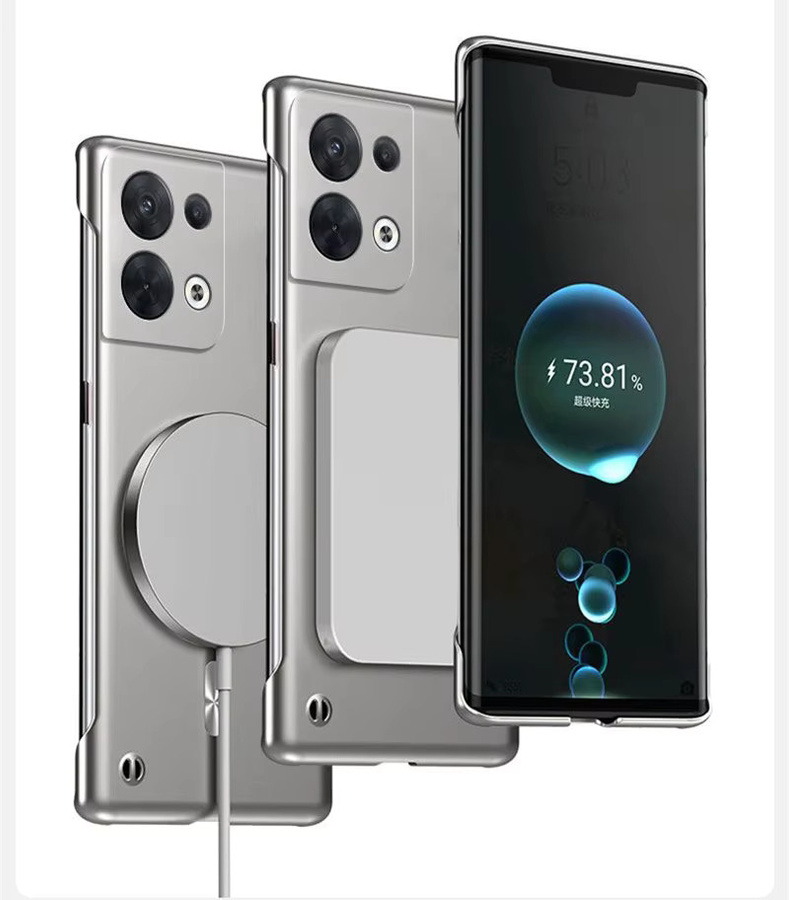 Ultradünne magnetische Metall-Handyhülle für Oppo Reno 6 8, Find X3 Neo Lite X5 X6 X7 X8 Pro Ultra mit Magsafe-Funktion in Silber - Bild 2