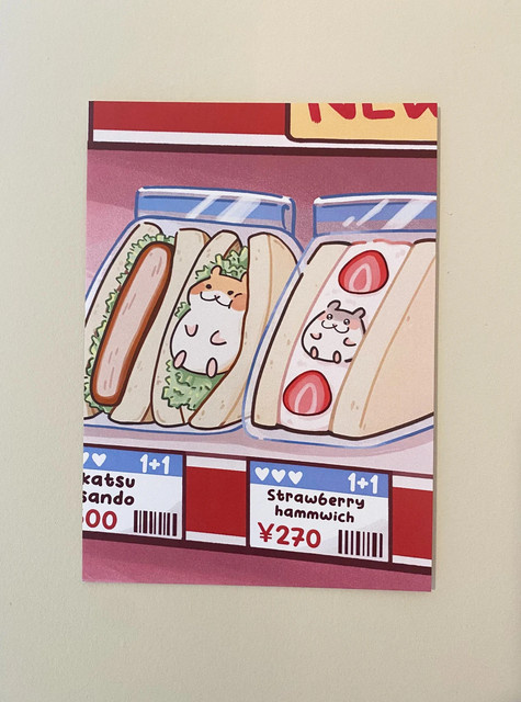 Kawaii Hamster Sandwiches Wandkunst Poster im japanischen Sando Stil, Mehrfarbig, 5x7 Zoll - Bild 1