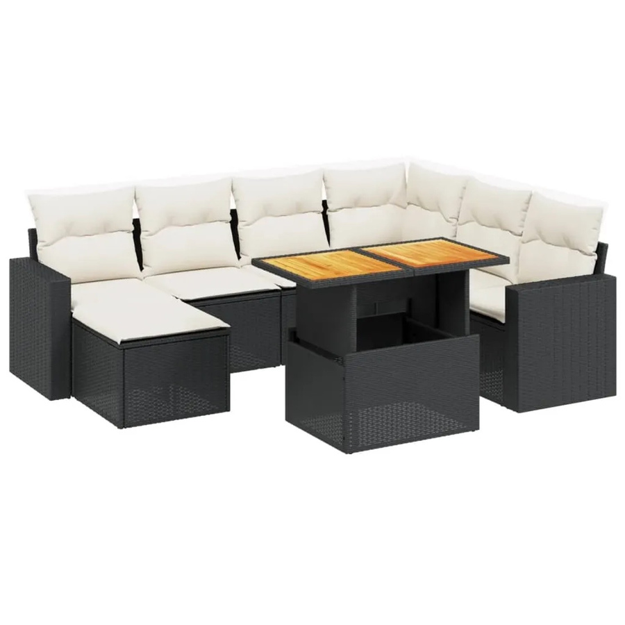 vidaXL 8-tlg. Garten-Sofagarnitur aus Polyrattan in Schwarz mit Kissen und Couchtisch im L-Shape Design - Bild 2