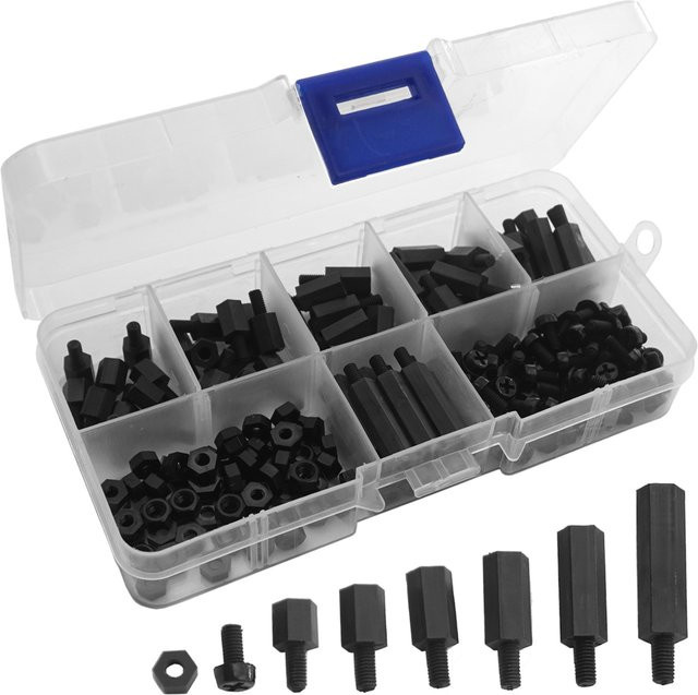 M3 Nylon Abstandsbolzen Set mit Sechskant-Abstandshaltern und Schrauben in Schwarz für RC FPV Drohnen und PCB Boards, 180 Teile - Bild 1