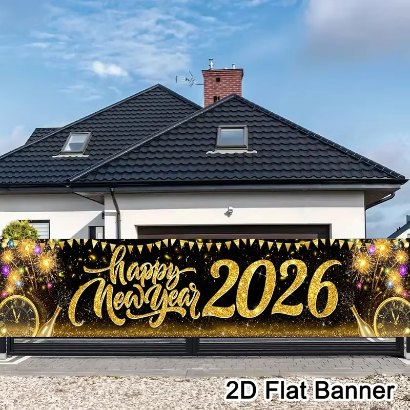 VIKAMA Neujahrs-Banner für Silvesterpartys, Mehrfarbiges Wimpel-Dekor für Garten und Innenhof, B/H: 180 x 35 cm - Bild 5