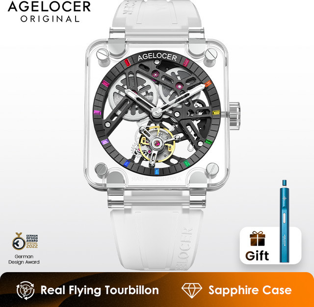 AGELOCER Tourbillon-Uhr, Handaufzug, Saphirglas, Eckig, Herren - Bild 1
