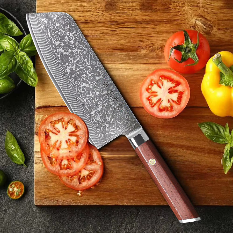 HUAYIGRAND Hackmesser aus Damaststahl in Silber mit Holzgriff, 19,05 cm professionelles japanisches Küchenmesser für Fleisch und Gemüse - Bild 2