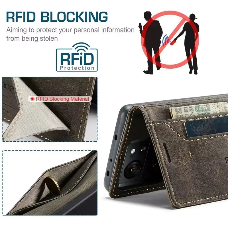 Magnetische RFID Leder Flip Hülle für Xiaomi 13T 14T Pro 5G und Redmi Note 13 14 Pro 12 13C sowie Poco X7 X6 M6 C65 in Schwarz oder Braun - Bild 2