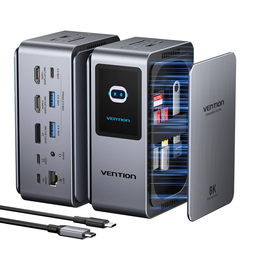 Vention Smart Screen 13-in-1 USB-C MST Dockingstation Hub in Grau mit 8K@30Hz Unterstützung und Dreifach-Monitor Anschluss für MacBook Pro und Windows Laptop - Bild 5