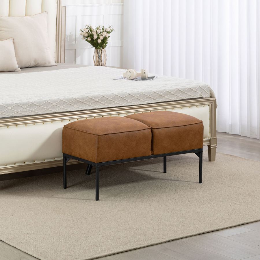 HOMCOM Fußbank aus Kunstleder in Braun mit Stahlbeinen, moderne gepolsterte Sitzbank für Schlafzimmer, Flur oder Wohnzimmer, B/T/H: 80 x 40 x 46 cm - Bild 2