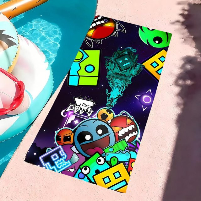 Geometry Dash Robtop Games Mikrofaser Strandtuch von JMG Household Supplies, schnelltrocknend und sandfrei, Multicolor, Breite: 60 cm, Höhe: 35 cm - Bild 1