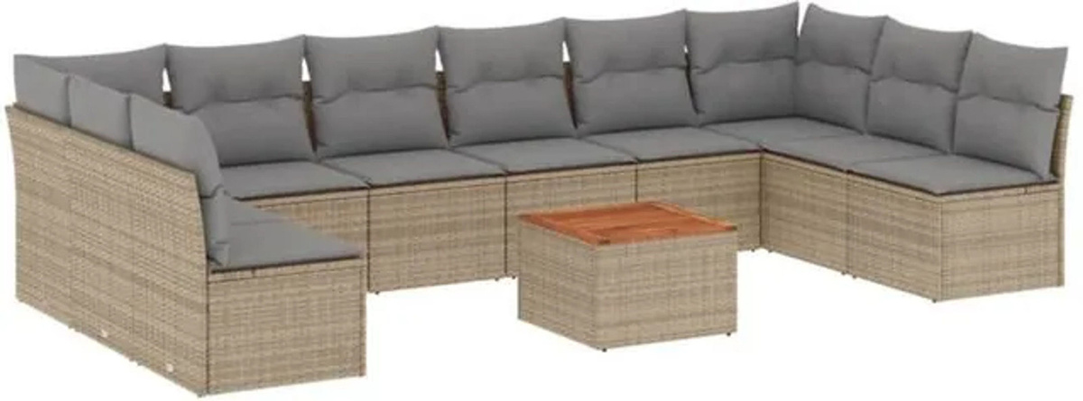 Vidaxl 11-tlg. Garten-Sofagarnitur aus Polyrattan mit Kissen in Beige und Grau - Bild 1