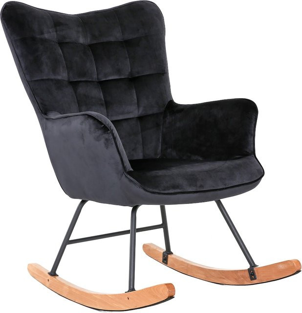 Schaukelstuhl RICHIE von byLIVING mit Samtbezug in Schwarz und Gestell aus Buche Natur/Schwarz, B/T/H: 72 x 92 x 92 cm - Bild 1