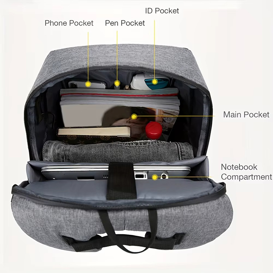 FXZLLQ Anti-Diebstahl Laptop Rucksack für Herren, Business Reise-Umhängetasche mit USB-C Anschluss, Grau, 15 Zoll - Bild 5